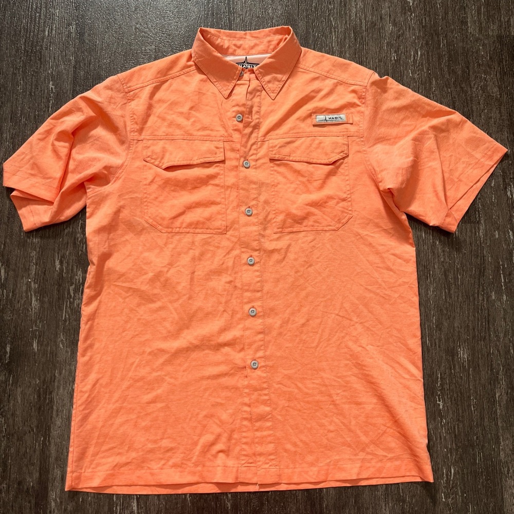 HABIT Mens Short Sleeve Fishing‎ Shirt Breathable Performance Orange M